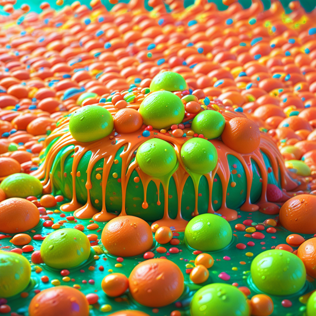 sweets, green background, realistic, blurry, colorful, fruit, neon green, still life, simple background, outdoors