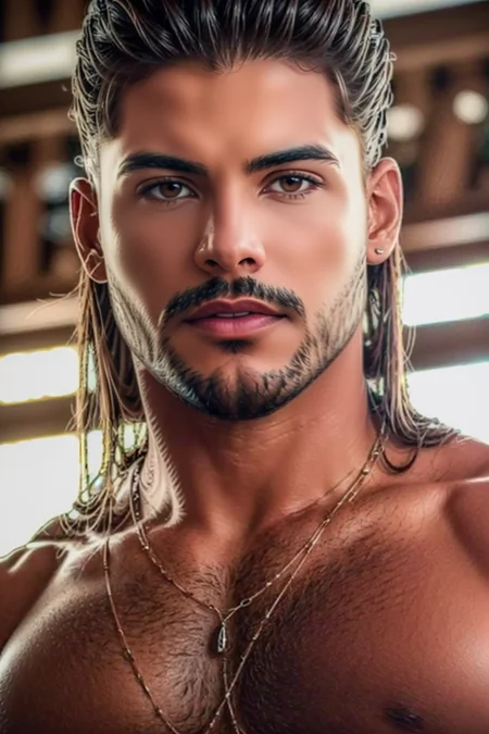 <lora:BrazilManAmazon_V1.0:1>, (photorealistic:1.4), (masterpiece:1.4),(best quality:1.4)(high_resolution:1.1) , (1man, (brown eyes), wearing casual clothing), ((upper body)), ((realistic hair:1.2)), ((thin beard)),
<lora:muscle_slider_v1:2>,
<lora:weight_slider_v2:-1>,
<lora:hair_length_slider_v1:1>,
<lora:Background_Detail_v3:0.4>,
<lora:add_detail:0.5>
