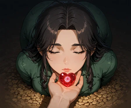 PonyScores7, source_anime, ah1, IllustriousQual, <lora:natsumi_style:0.5>, <lora:by_usakun-pony:0.4>, by usakun, <lora:Akina_Bbw_Style_-_PonyXL:0.2>, AkinBw,
BREAK (Birdâs-eye view),
BREAK 1girl, mature female, (round face:1.2), (thick eyebrows:1.3), (curvy), round-chin, caucasian, (plump face), <lora:Round_face:0.2>, <lora:ETO_OCPonyXL:0.3>, eto_oc, skindentation, (plump), thick thighs, wide hips, busty, voluptuous, lips, <lora:venus body PonyXL:0.3>, <lora:shinyskin2:0.2>, glistening skin,
BREAK  (curly hair), long hair, (black hair:1.4), (parted hair:1.7), messy hair, kinky curls, <lora:hairdetailpxl:0.2>, hairdetailpxl,
BREAK (half green and brown eyes), (colorful eyes), (multicolored eyes), (downturned eyes:1.4), <lora:expressive eyes:0.2>, expressive eyes, <lora:eyedetailpxl:0.2>, eyedetailpxl, <lora:Eyes_High_Definition:0.2>, EyesHD,
BREAK ((Bored, Feeling weary because one is unoccupied or lacks interest in one's current activity)), <lora:Expressive_H:0.2>, Expressiveh, <lora:Emotional_Anime_Expressions_PonyXL_Concept:0.2>, emotional, <lora:Best_Facial_Expression_LoRA_PONY:0.2>, looking at viewer, <lora:Detailed expressive EXEV style -XL Pony V1.0:0.2>, FaceDetail,
BREAK ((Posing with one hand on the heart, eyes closed)),
BREAK Green and Blue Cropped Satin Moto Jacket,
BREAK (((secluded smuggler's cove, caves and coves hidden among the rocks, buried treasure, hidden contraband))),
BREAK <lora:xl_more_art-full_v1:0.2>, <lora:aesthetic_anime_v1s:0.2>, <lora:EpicF4nta5yXL:0.2>, <lora:detailxl:0.2>, detailxl, <lora:Fant5yP0ny:0.2>, best quality, amazing quality, best aesthetic, absurdres, illustration, Volumetric_Lighting, ultra-detailed, very aesthetic, intricate details, 8k, masterpiece, best_quality
BREAK Stable_Yogis_PDXL_Positives, AS-Adult, <lora:Complicated fantasy portrait - XL Pony V2.0:0.2>, bad-hands-5, <lora:HDA_Detailer:0.3>, HDA_FatGirlXL,