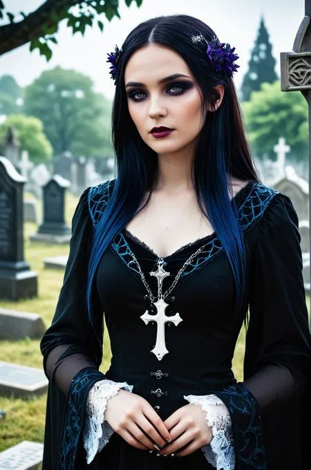 breathtaking female necromancer in a graveyard, atmospheric, cinematic, high detail, masterpiece, gothic  <lora:S4ndr4_mm4:0.8> S4ndr4 . award-winning, professional, highly detailed