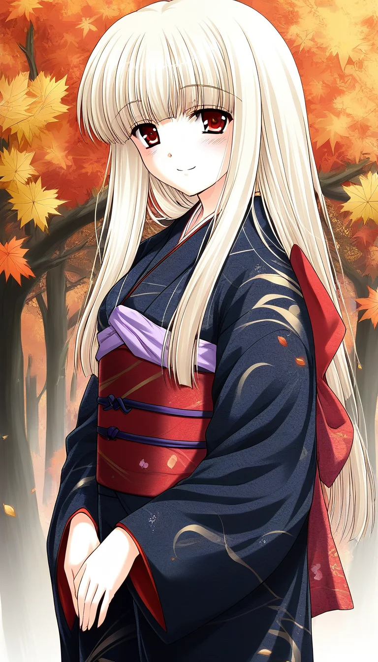 score_9, score_8_up, score_7_up, source_anime, rating_explicit, BREAK <lora:Rindou_Ver2.0_XL:1> Rindou, solo, red eyes, long hair, white hair, blonde hair, albino,
japanese clothes, sash, black kimono, obi,
autumn, long sleeves, tree, blush, black kimono,
light_smile,
looking at viewer,
cowboy_Shot,