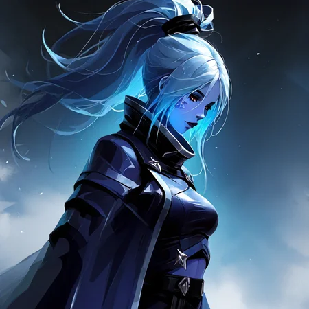 <lora:Drow Ranger Arcana Illustrious:1> 1girl, DrowRanger, blue skin, <lora:nhl-001-20:1> nhl-001, limited palette, realistic