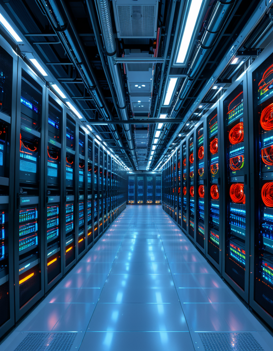 A high-security server room with dim, cold blue lighting and rows of towering black server racks filled with blinking LED indicators. The air is sterile, with a faint hum of cooling fans and the soft beeping of data transfers. Thick, reinforced cables snake across the floor, connecting the machines to a central security terminal displaying encrypted code on multiple high-resolution monitors. The walls are lined with biometric scanners, surveillance cameras, and warning signs indicating "Restricted Access" and "Cyber Threat Level: High." A red emergency light subtly glows in the background, casting a sense of urgency. The atmosphere is ultra-modern and highly secure, evoking the feeling of a top-secret data vault or cyber warfare control center.
<lora:SDXLFaeTastic2400:0.4> <lora:extremely_detailed:0.4> extremely detailed, <lora:high-security_s3rv3r_r00m:1>,high-security s3rv3r r00m, Masterpiece,best quality,hi res,8k,hi res,8k,award winning,(sharp focus, intricate, highly detailed),