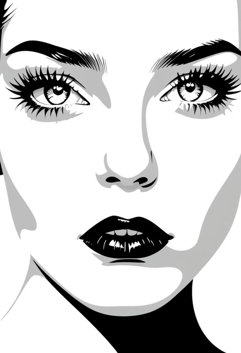 psztzz, solo, 1girl, monochrome, eyelashes, lips, looking at viewer, white background, simple background, close-up, portrait, portrait, vector art, flat coloring, cel shaded, cel shading, illustration, vector illustration, vector coloring
