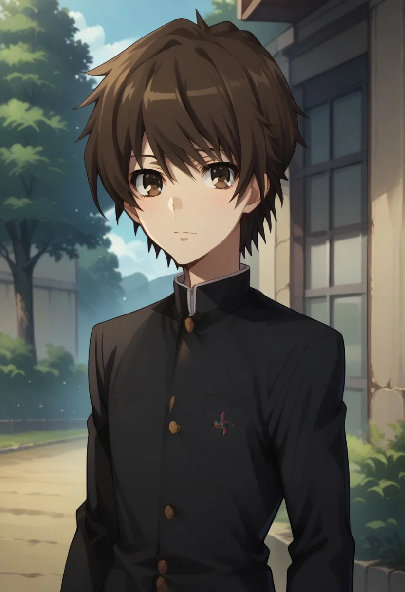 score_9, score_8_up, score_7_up, source_anime, highly detailed,
koichi, 1boy, solo, male focus, school uniform, gakuran, brown hair, brown eyes, upper body, standing,
looking at viewer
outdoor, sky, tree