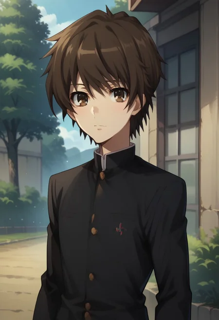 score_9, score_8_up, score_7_up, source_anime, highly detailed,
koichi, 1boy, solo, male focus, school uniform, gakuran, brown hair, brown eyes, upper body, standing,
looking at viewer
outdoor, sky, tree
