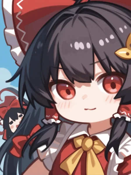 score 10,score_9,score_8_up,score_7_up,score_6_up,rating explicit,
portrait,upper_body,hakurei reimu,<lora:Stupid_v2:1>,daidai,chibi,:d,