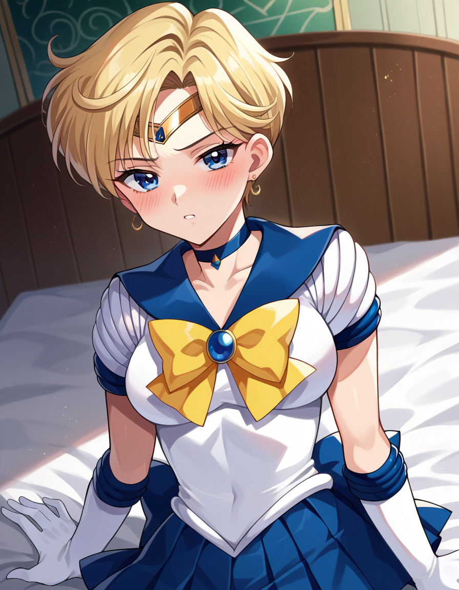score_9, score_8_up, score_7_up, source_anime,
sailoruranus, <lora:sailor-uranus-ponyxl-lora-nochekaiser:1>
sailor uranus, blonde hair, blue eyes, parted bangs, short hair, very short hair,
back bow, blue bow, blue choker, blue gemstone, blue sailor collar, blue skirt, bow, bowtie, choker, circlet, earrings, elbow gloves, gem, gloves, jewelry, miniskirt, pleated skirt, sailor collar, shirt, short sleeves, skirt, white gloves, white shirt, yellow bow, yellow bowtie,
indoors, bed, bed room, on side, blush, drunk,
looking at viewer, cowboy shot, dutch angle,