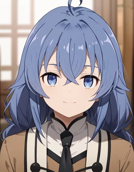 score_9, score_8_up, score_7_up, source_anime,
1girl, solo, looking at viewer, simple background, blurry background, portrait, light smile,
<lora:roxy_migurdia_anime_s2_v4-soralz:1>, roxy migurdia, long hair, blue hair, hair between eyes, crossed bangs, black ribbon, ahoge,
brown cape, long sleeves, black necktie,