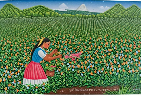 A young woman picking flowers, (Nicaragua Primitivism), high detail