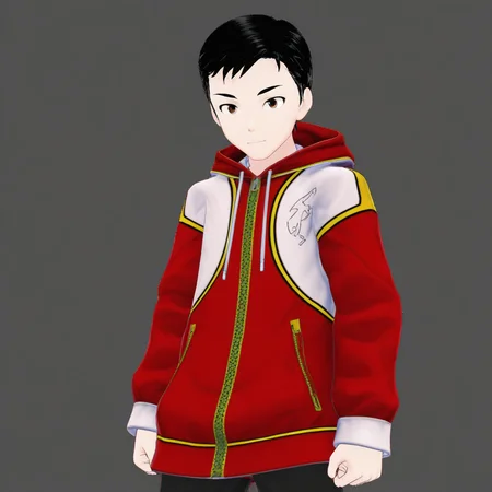 harmard, black hair, short hair, brown eyes, 1boy, solo, solo focus, jacket, black pants