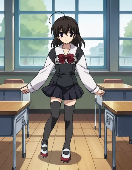 score_9, score_8_up, score_7_up, source_anime,
sekaisaionji, <lora:sekai-saionji-ponyxl-lora-nochekaiser:1>,
sekai saionji, black hair, brown eyes, ahoge,
skirt, thighhighs, school uniform, shoes, black thighhighs, zettai ryouiki,
indoors, classroom,
looking at viewer, cowboy shot, dynamic pose,
