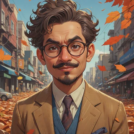 anime manga, Chibi Exotic Islamic (Male:1.2) , Environmentalist, in autumn formal suit, Messy bun hair, Crude groucho glasses, Hurricane, by Johji Manabe, Atey Ghailan, Fairy-Tale, Anime, Primary Colors, mysterious ,8k, masterpiece, best quality, hyperrealistic, superrealistic, photorealistic, ultra sharp, 16 bit colors, highres,