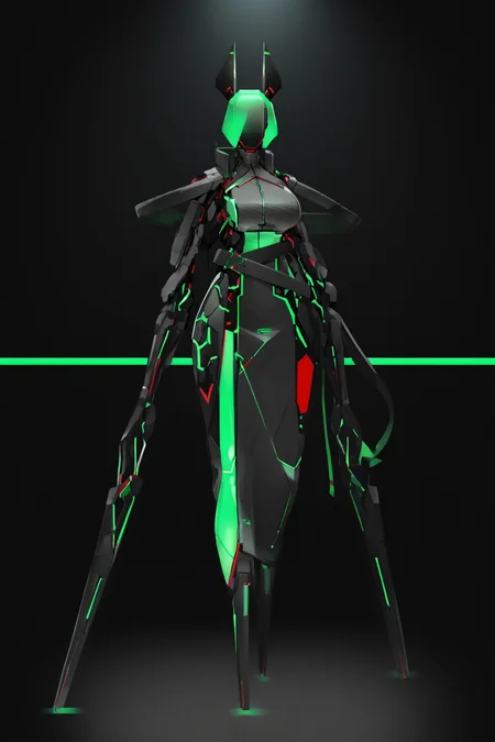 score_9, score_8_up, score_7_up, score_6_up, score_5_up, score_4_up, BREAK, source_anime, solo, 1girl, rating_safe, ((mature female)), ((long green flowing hair)), mechanical parts, ((plastic, polymer, metal body)), (big mechanical rabbit ears), mature female, (bunny ears), (animal ears), subdermal port, ((milf, mature female, big breasts)), hexagon lines in skin, naval uniform overcoat, naval uniform, white military uniform, dress_uniform, ribbons, ((red eyes)), bunny tail, rabbit tail, aiguillette, ((green hair)), ascot, ((Ground level view Extreme Close shot, Pretending to be in a surfing pose )), pilot suit, shoulder cutout, bunny rabbit Tail, ((hair over one eye, )), digitigrade, clawed feet, minimal clothes, ((metal skin, shiny skin, vampire aesthetic, digital eyes, filled eyes, monochromatic eyes, glowing eyes, colored sclera, red sclera, mechanical eyes, partially shaded face, slit pupils, angular, minimal face, minimalism, narrow eyes, large eyes)), (anubis \(mythology\), anubis \(mythology\), ), <lora:Pony_DetailV2.0:1.5>, <lora:age_slider_v4:4>, ((dark, shaded, black background, horror, GREEN HAIR,)) <lora:ECHANIS:0.7>,  <lora:HORiZON_DOLLS_by_EchanisEnicha:1> Robot girl