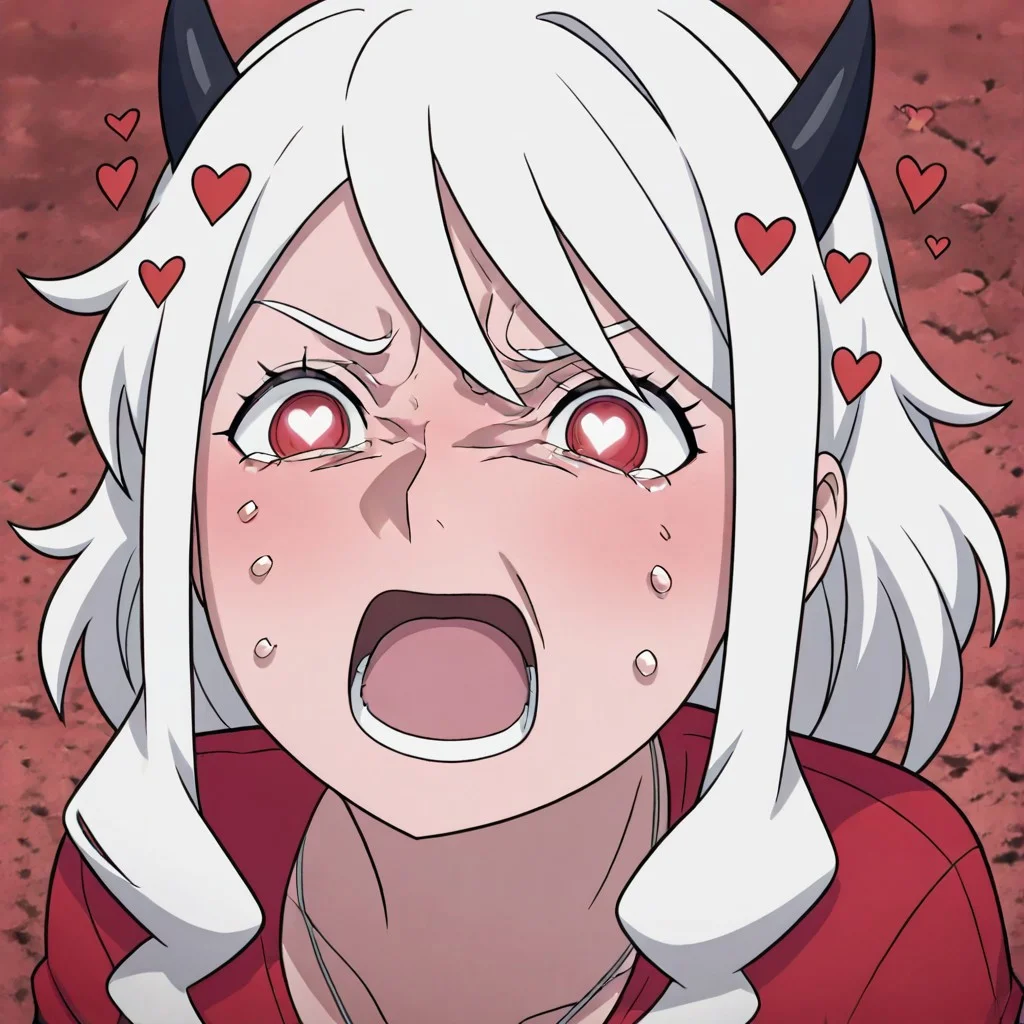 masterpiece, best quality, newest, absurdres, highres, anime, anime style,
BCV1.0, crying, cry, crying with yes open, open mouth, parody, meme, 1girl, modeus_(helltaker), white hair, horns, hearts, symbol shaped pupils,