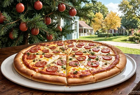 score_9, score_8_up, score_7_up, score_6_up, score_5_up, score_4_up, fur, animal, g5, rich colors, front view, detailed background, detailed, 8k quality, side view, beautiful, teasing, freely actions, small, sausage tree, flying pizza like a marten, pizza,