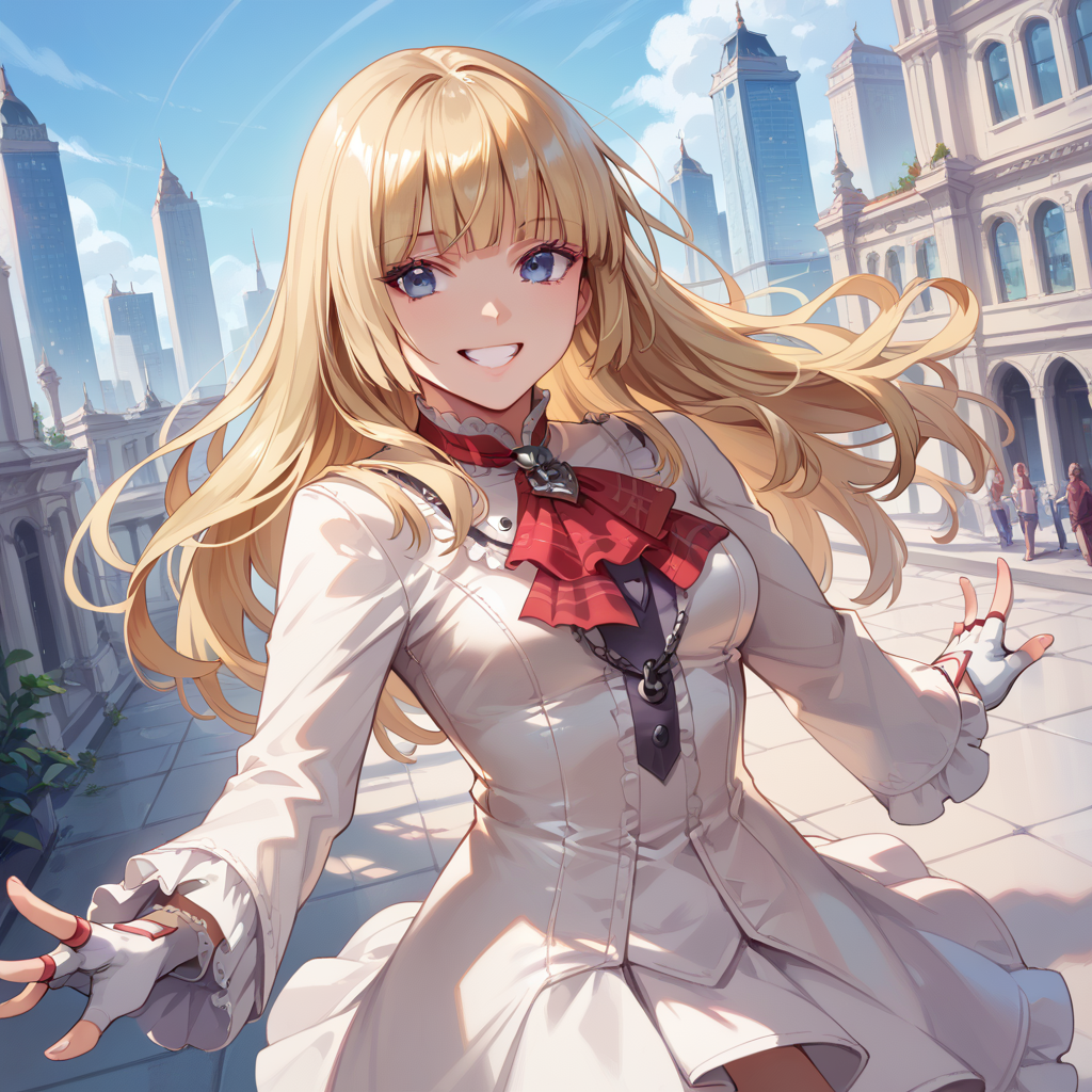 score_9, score_8_up, score_7_up, best quality, masterpiece, source_anime, zPDXL2, BREAK
1girl, solo,  <lora:liliv1:1>lili,  blonde hair, blue eyes, liliclassic, fingerless gloves, white dress, long sleeves, city, smile, happy
Lying on the side, pretending to laugh at a joke, cowboy shot
