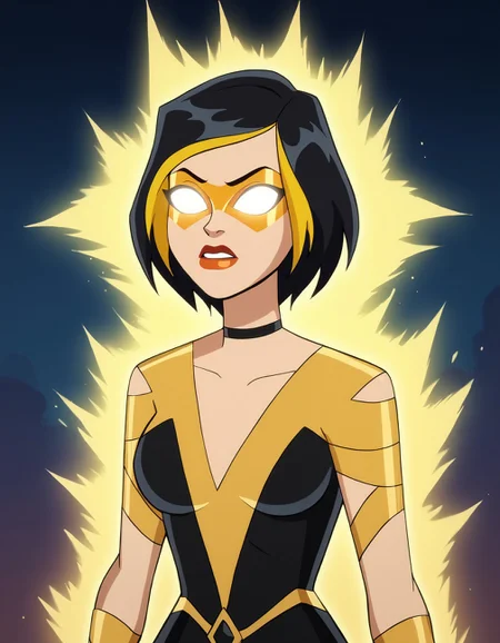 score_9, score_8_up, score_7_up, score_6_up BREAK, g0g1-dh, 1girl, solo, short hair, black hair, gold hair, multicolored hair, choker, domino mask, makeup, lipstick, gloves,black dress,IncrsLowTier, glowing eyes, no eyes, yellow aura, upper body <lora:Golden_Glider_Kite_Man_r1:0.7> <lora:KYS_XLPD:1>