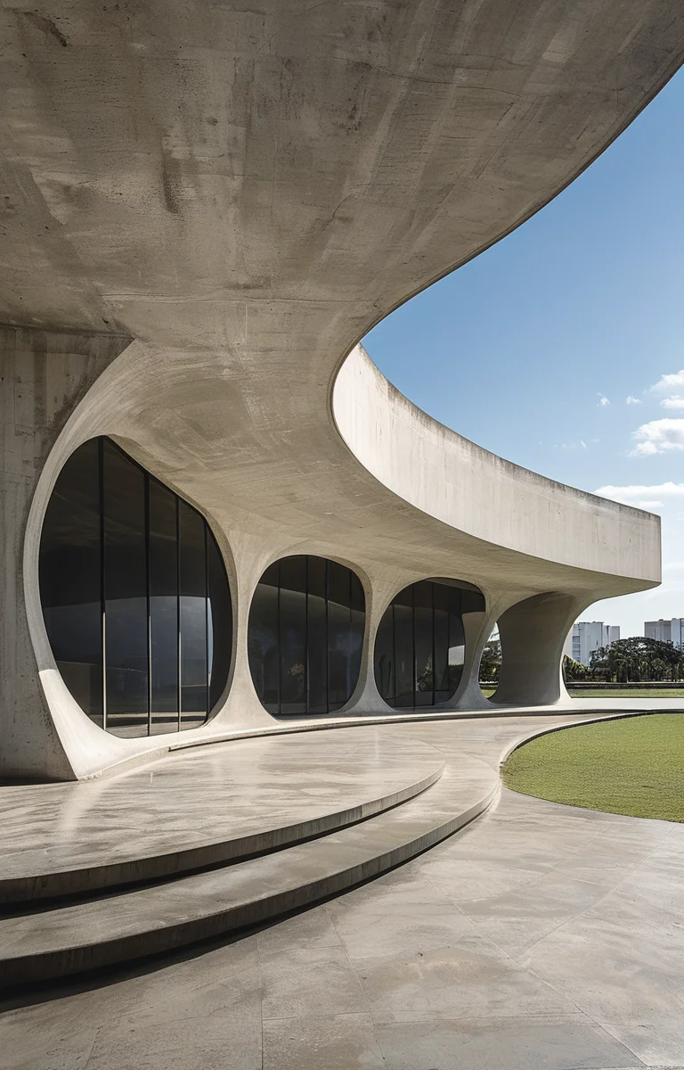 masterpiece,best quality,<lora:tbh313-sdxl:0.75>,illustration,designed by Oscar Niemeyer, Brutalist concrete university campus with geometric shapes and exposed materials