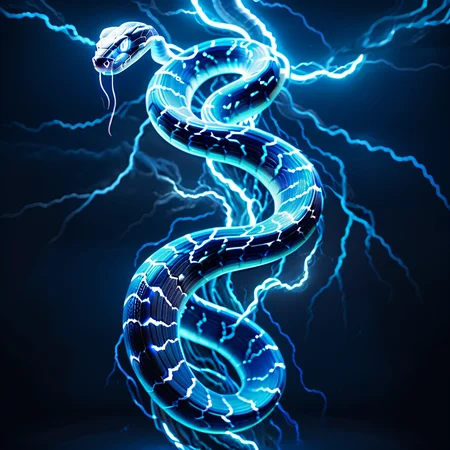 (Masterpiece, high quality, best quality, official art, beauty and aesthetics:1.1),thunder,<lora:xl_shanbailing_0927lightning-000010:0.9>,snake,composed of elements of thunder,no humans,glowing,glowing eyes,blue theme,
