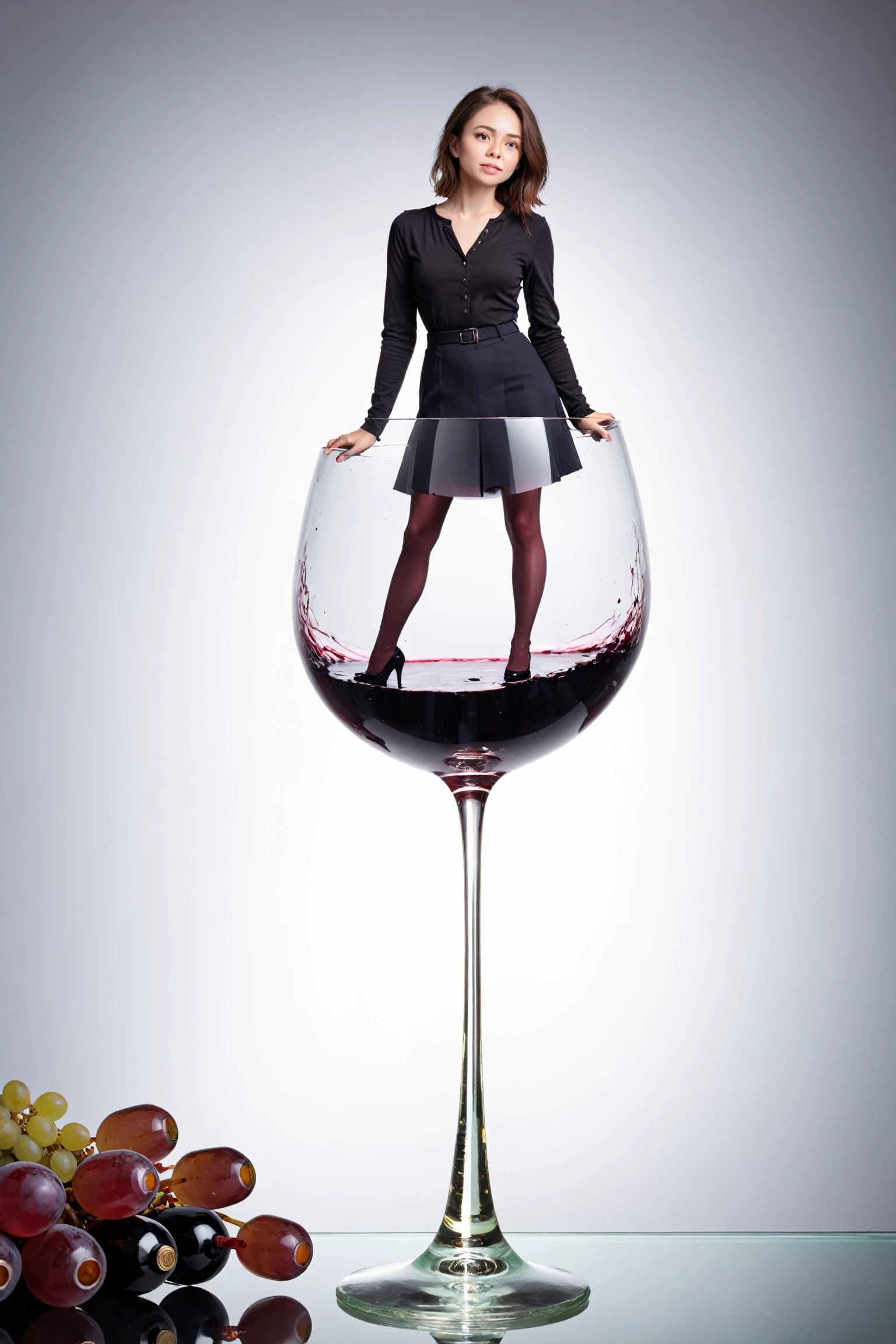 photo, woman standing on wine glass