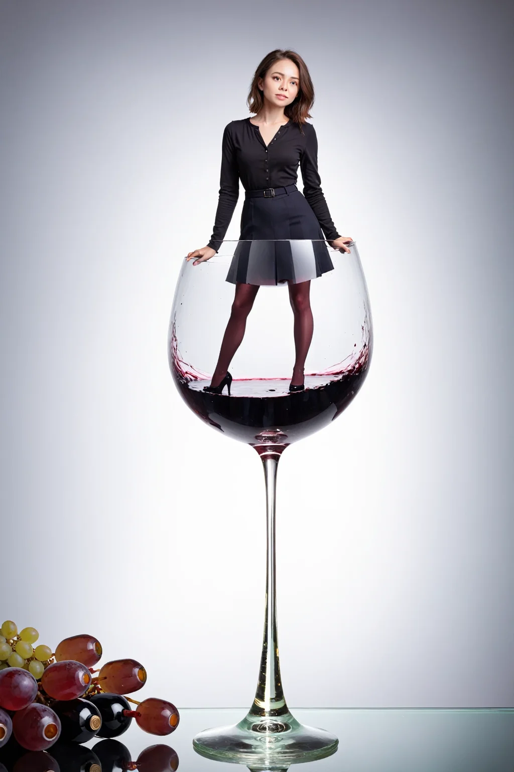 photo, woman standing on wine glass