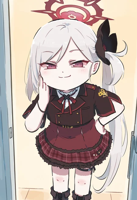 masterpiece,best quality,high resolution,source_anime,highly detailed illustration,
seductive, detailed eyes, very aesthetic,absurdres,newest, amazing quality,
detailed eyes, absurdres,newest, amazing quality,
<lora:shiXinzoroV1ill:1.0>, shixinzoruo, chibi,
1girl, solo,
mutsuki \(blue archive\), smug, half-closed eyes, smile, hand on own hip, leaning forward,