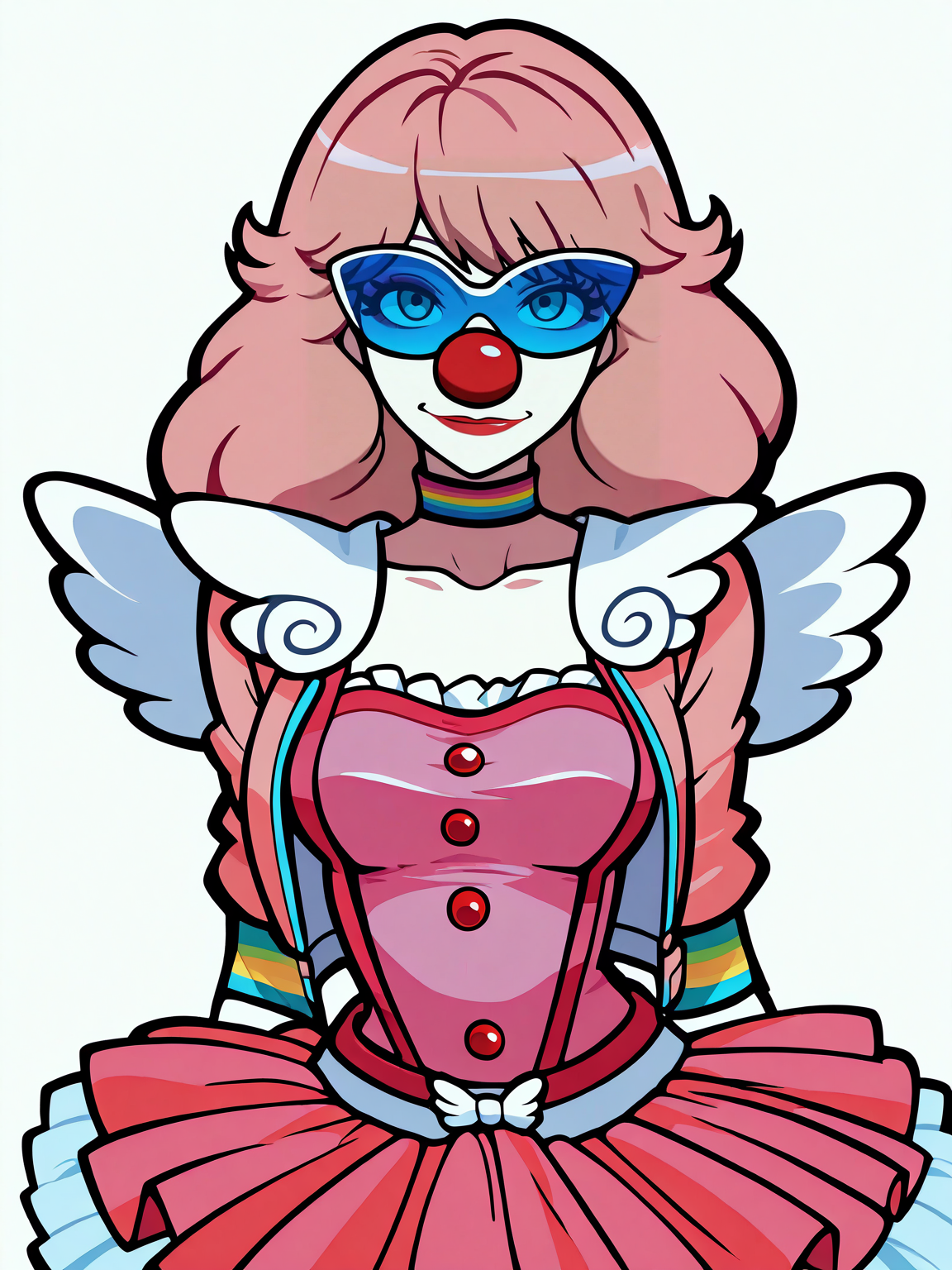 Masterpiece,best quality, vector art, 1girl,solo,cowboy shot,makeup,
edgClussy,red clown nose, a woman in a pink dress, wearing edgClussy,jacket,tutu,sunglasses
<lora:edgClussyILS:1>