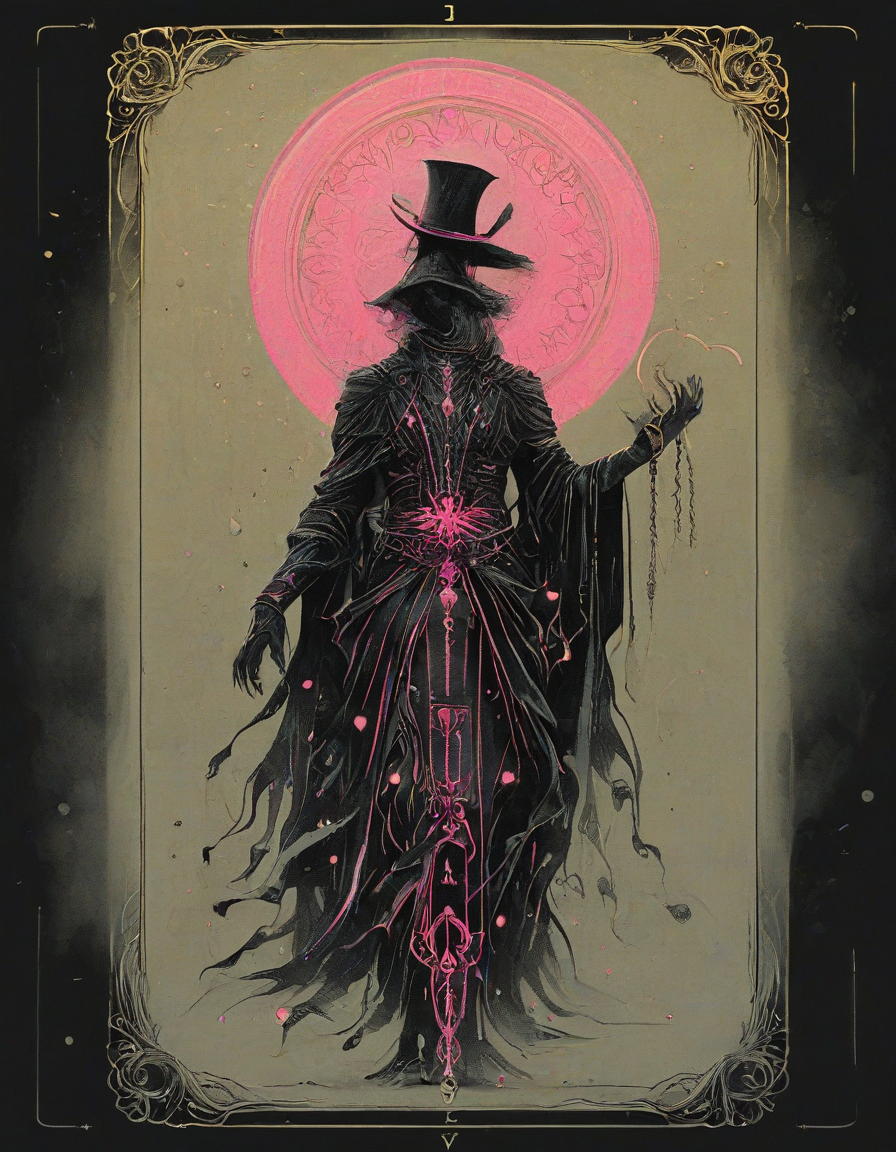 <lora:artfullyTAROT1LINE_SDXL_V1:1>,the front of an old card,tarot,tarot card,the magician,((1 line 1 color)),calligraphy,minimal,geometric,(2 colors total),lime,pink,black)) background,marker,((fine liner),masterpiece)),detailed,intricate,best quality,absurd resolution,tl4,sharp crisp ines,masterwork by artisan calligrapher,lines flow from one aspect to another,neon pink,nen liume,obsidian,ivory,vantablack,(((1 line ))) illustration,masterpiece,absurd resolution,