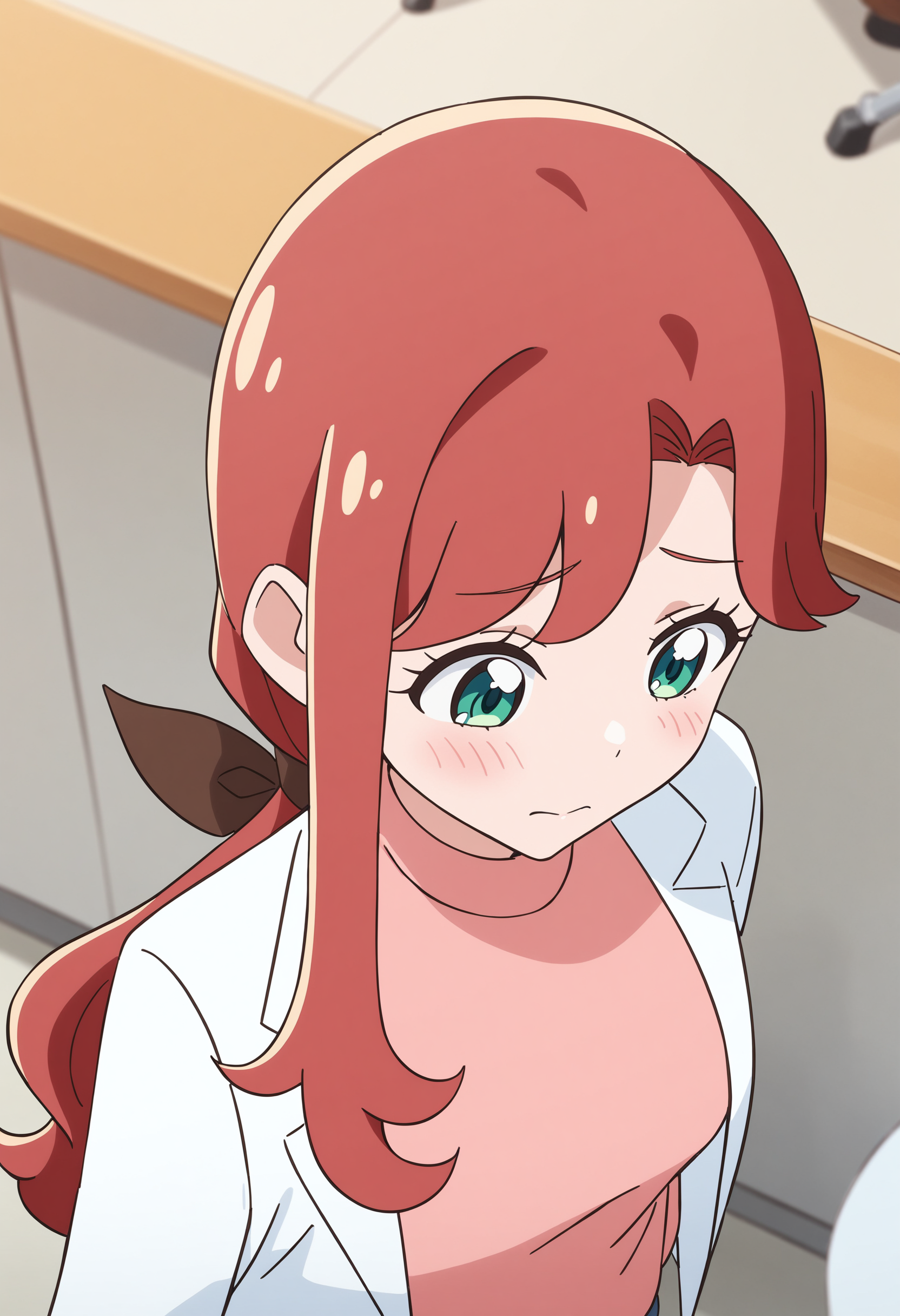 1girl, inukai youko, wonderful precure!, long hair, ponytail, red hair, green eyes, pink sweater, turtleneck, makeup, lab coat, <lora:youko_XL_v1:0.6>
from above, panorama shot, looking down, flustered, downtown, closed mouth,
masterpiece,best quality, very aesthetic, absurdres