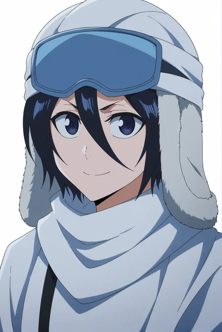 <lora:Rukia_Kuchiki:0.7>,  Rukia Kuchiki, hat, white background, upper body, smile,