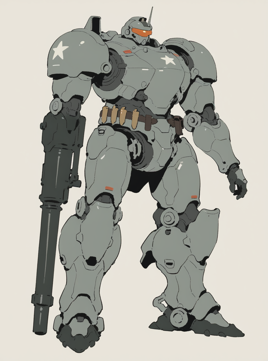 sref114579878, overdesigned heavy armored mecha, big shoulders, arm cannon, energy gun, cartridge belt, visor  <lora:sxz-sref114579878:0.8>