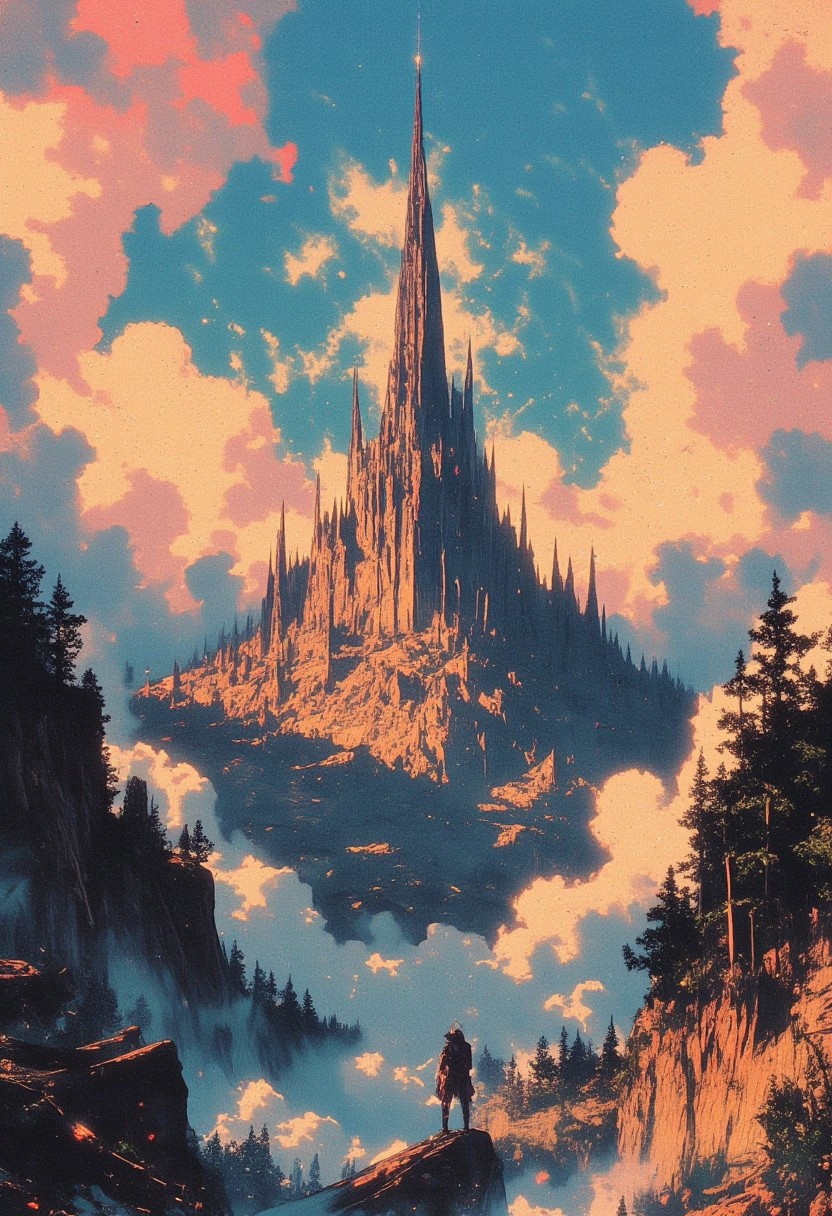 A vibrant, whimsical illustration depicting fantastical landscapes and characters from various Wonderlands and Isekai stories, blending surreal dreamscapes with mystical creatures and heroic adventurers. The image features a dominant central figure, perhaps a brave warrior or curious explorer, surrounded by ethereal wisps of mist, fluttering fabrics, and intricate architecture. The palette is a mesmerizing blend of pastel hues, soft golds, and iridescent blues, evoking a sense of enchantment and wonder. In the background, distant mountains, sprawling forests, and shimmering waterfalls evoke a sense of depth and mystery. The composition is dynamic, with curvilinear lines and organic shapes drawing the viewer's eye through the fantastical realm. Every detail, from the characters' clothing to the wispy clouds, is rendered with a mix of digital painting and traditional media, imbuing the image with a sense of texture and tactility. ne0nfant4sy