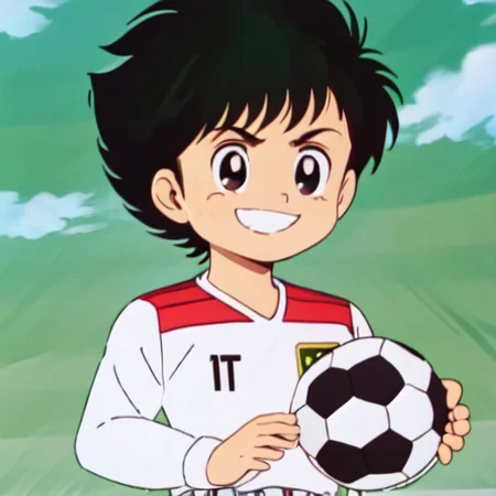 {{{{{m{{{{{masterpiece}}}}}} {{{{{high indicrated details}}}}} , soccer boy,green  soccer trikot, , best quality, anime, simple background, look in camera, 8 K, High Quality, cheeky smile
 <lora:Gregor_Kickers:1>Gregor, Kickers, Black Hair
