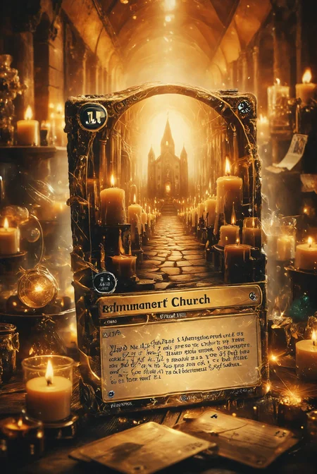 beige candles (merging:1.4) into church (mtg card:1.9),
<lora:DoubleExposure:0.75> double exposure,
<lora:MTG-CardsXL:2> mtg, <lora:add-detail-xl:2> <lora:MJ52:0.5> <lora:SDXLFaeTastic2400:0.4> Faetastic, deep depth of field, photography, Natural geographic photo, Hyper-realistic, 16k resolution, (masterpiece, award winning artwork), many details, extreme detailed, full of details, Wide range of colors, high Dynamic,