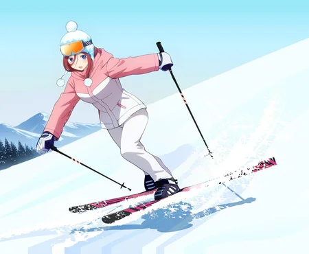 masterpiece, high quality, high res, absurd res, ultra high quality,
<lora:Miku_Nakano_Illustrious_v57:1>, M1kuNakan0_Illu, 1girl, solo, brown-red_hair, long_hair, bangs, dark-blue_eyes, pom-pom_winter_hat, ski_goggles, pink_winter_jacket, winter_gloves, ski_boots, white_pants, full body, winter, (anime_screencap:1.2), skiing, snow, holding, ski poles, sliding