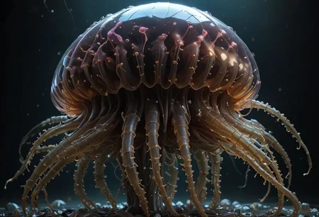 cinematic, jellyfish chonkasaurus, scifi, raytracing, HD, 4k, floating energy, night, dark, flesh color, (energy effects:1.3), <lora:chonkasaurus-000003:1>, <lora:add-detail-xl:2>