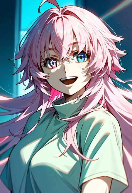score_9,score_8_up,score_7_up,source_anime, daisy_(big_order),1girl,solo,long hair,looking at viewer,smile,open mouth,blue eyes,upper body,pink hair,ahoge,:d,heterochromia,