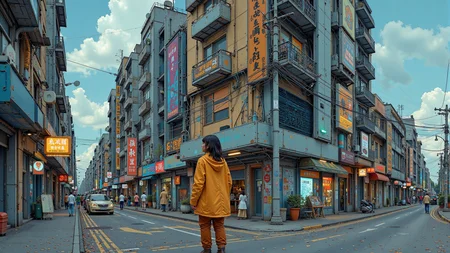 a cyberpunk futuristic street beautiful landscape, day, woman, very intricate, very detailed, sharp, bright, colorful, <lora:Hand v2:0.5> <lora:Anti-Blur:1><lora:Insane Detail Slider:0.25> <lora:flux.1_lora_flyway_Epic-detail_v2:0.3> <lora:fluxenhancer:0.25> <lora:Blue_Future:1>