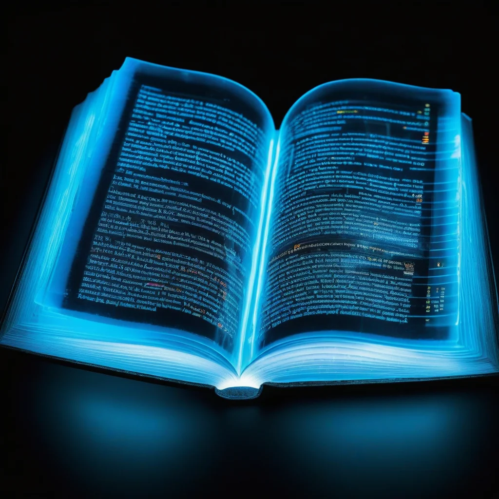 realism photo of a translucent, transparent, clear, thick dictionary book made of glowing acrylic gel, incredible vibrant iridescent colors, heatmap, infrared, sharp fantastic realism magical hyper detailed internal led lighting, shining reflective black glass background, flawless clarity, deep glow, dramatic high contrast