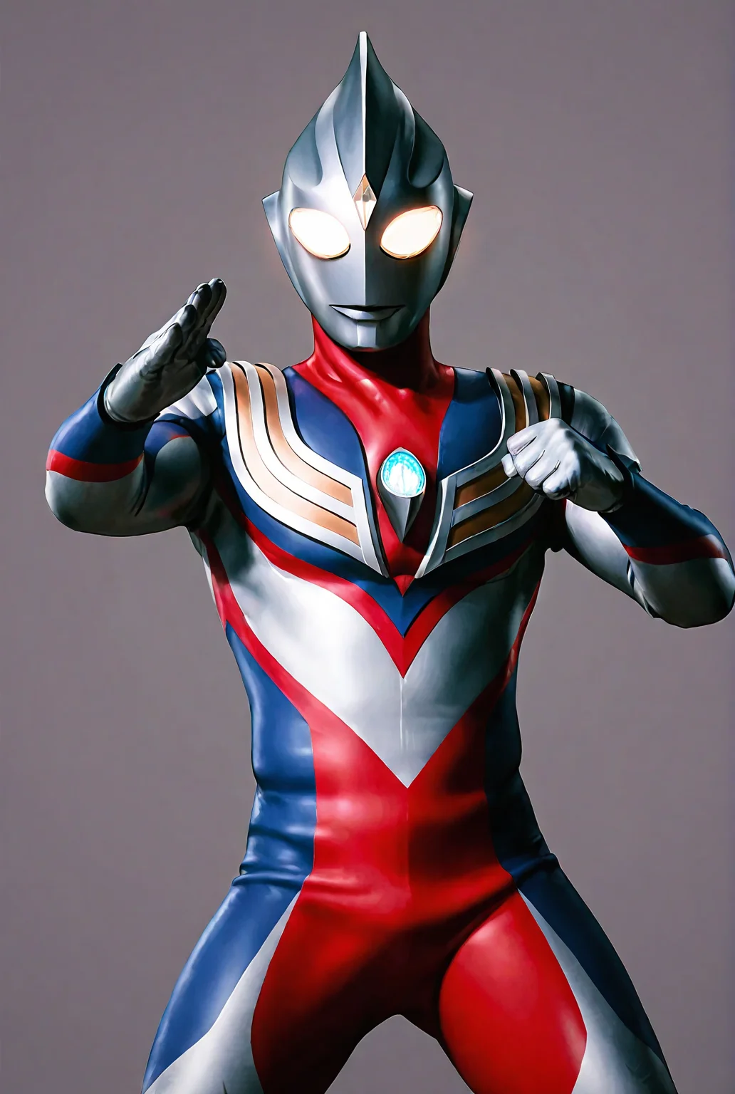 score_9,score_8_up,score_7_up,best quality,ultra-detailed,high resolution,digital painting,8k,1boy,solo,cowboy shot,male focus,bara,detailed face,2d,front view,alien,tokusatsu,bodysuit,glowing eyes,tiga multi type, multicolored bodysuit,fighting stance,light,glowing body,simple background,<lora:add-detail-xl:1>,<lora:Ultraman Tiga:0.8>,
