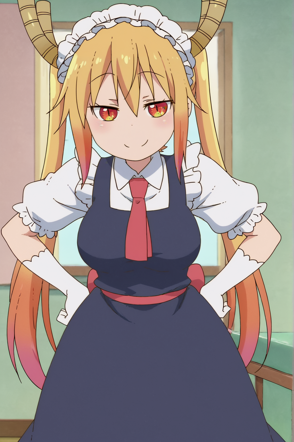 score_9, score_8_up, score_7_up,anime_source, source_anime, best background, detailed background, anime screencap  Tohru, solo, hands on hips, naughty face, bent over, indoors, cowboy shot,  <lora:JN_Tohru_Pony:0.8>