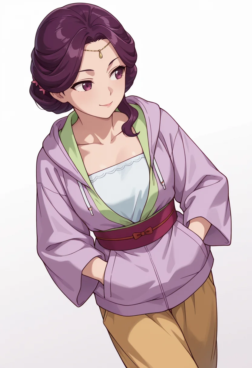 Smooth Quality,masterpiece,very intricate, high quality details, ultra realistic, high detailed skin,detailed enviorement,absurdres,
partially undressed,
<lora:Yinghua_CNR:0.8> yinghuacnr, purple hair, purple eyes,, simple background, white background, dynamic angle,
walking, one hand in pocket, looking aside, casual, confident, ,rape face,, yukata, ,hoodie, ,loose pants, ,