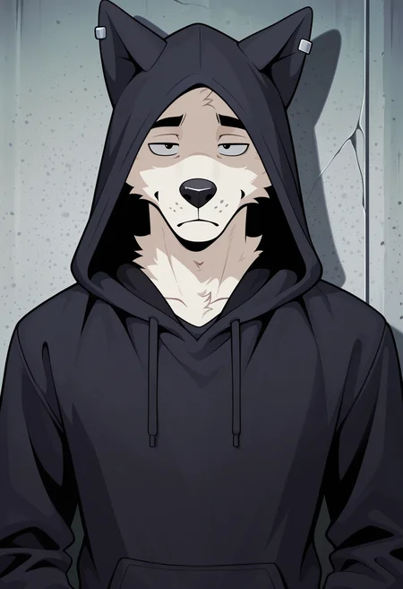masterpiece, best quality, amazing quality, solo, 1boy, SilverRTF, black hoodie, hood up, upper body
