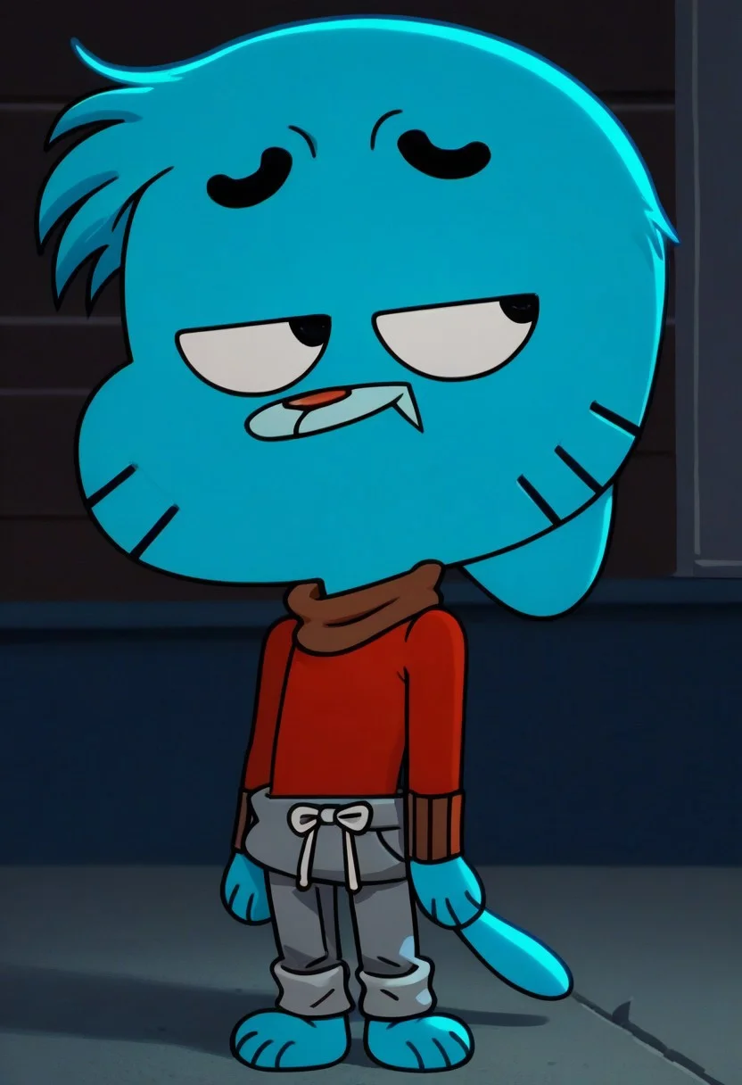 score_9, score_8_up, score_7_up, CuteCartoonStyle, highly detailed, cute boy, 1boy, solo, teasing, seductive eyes, shy smile, full body, full body shot, public park background, 
gumball watterson, 1boy, solo, male focus, blue hair, cat ears, brown turtleneck, brown collar, blue eyes, grey pants, whisker markings, blue tail, CuteCartoonStyle, mikus-gumball, black eyes, cat, blue fur