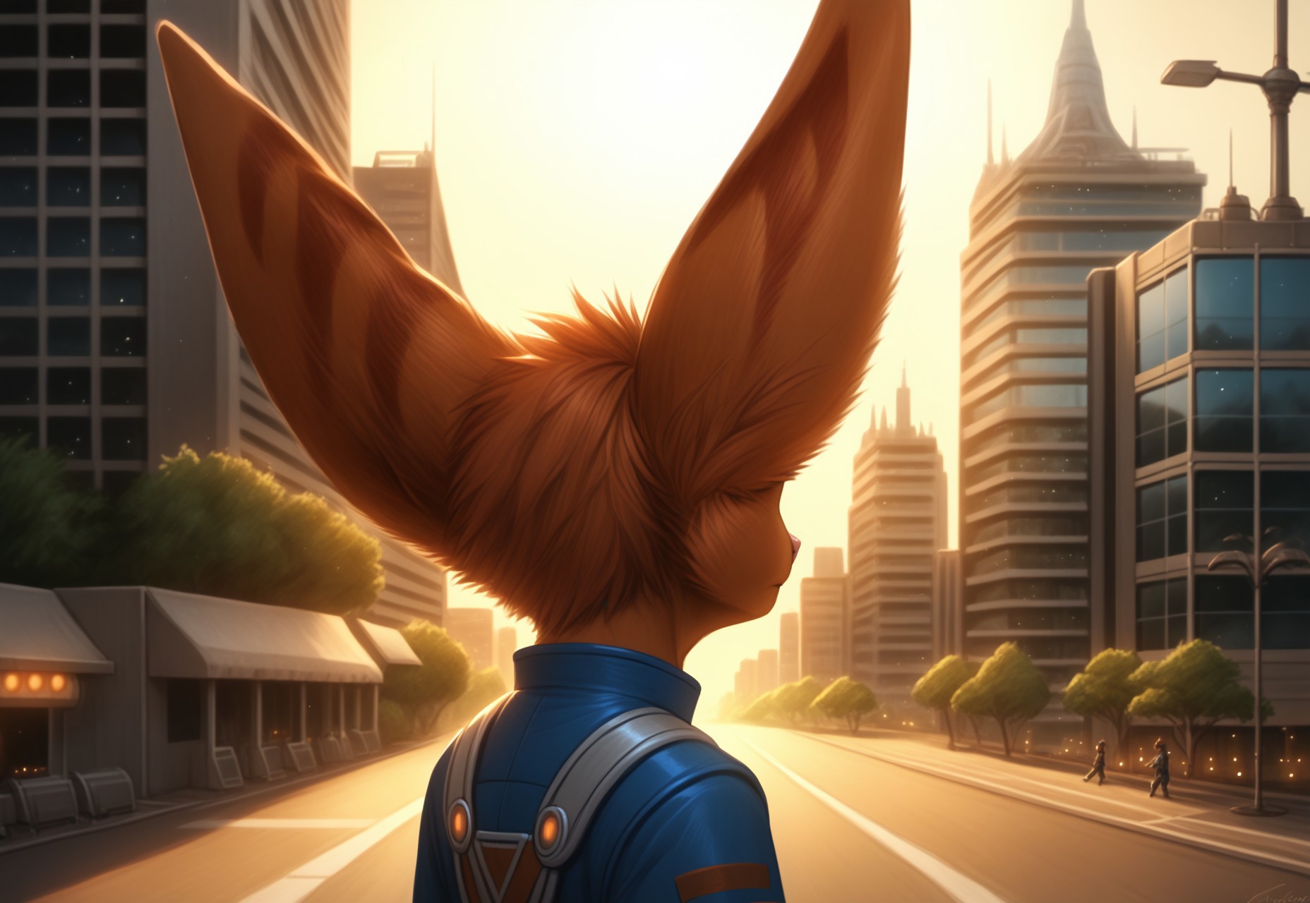 safe_pos, 1boy, solo. alone, , long ears, tail,, ,  trending on ArtStation, cartoon,, science fiction, building, architecture, ultra detailed, detailed, immersive,expression of feelings, imaginative, fur with interesting pattens,,)(oc Lombax), long ears, tail,, animal nose, shortstack, upper body, cartoon,running