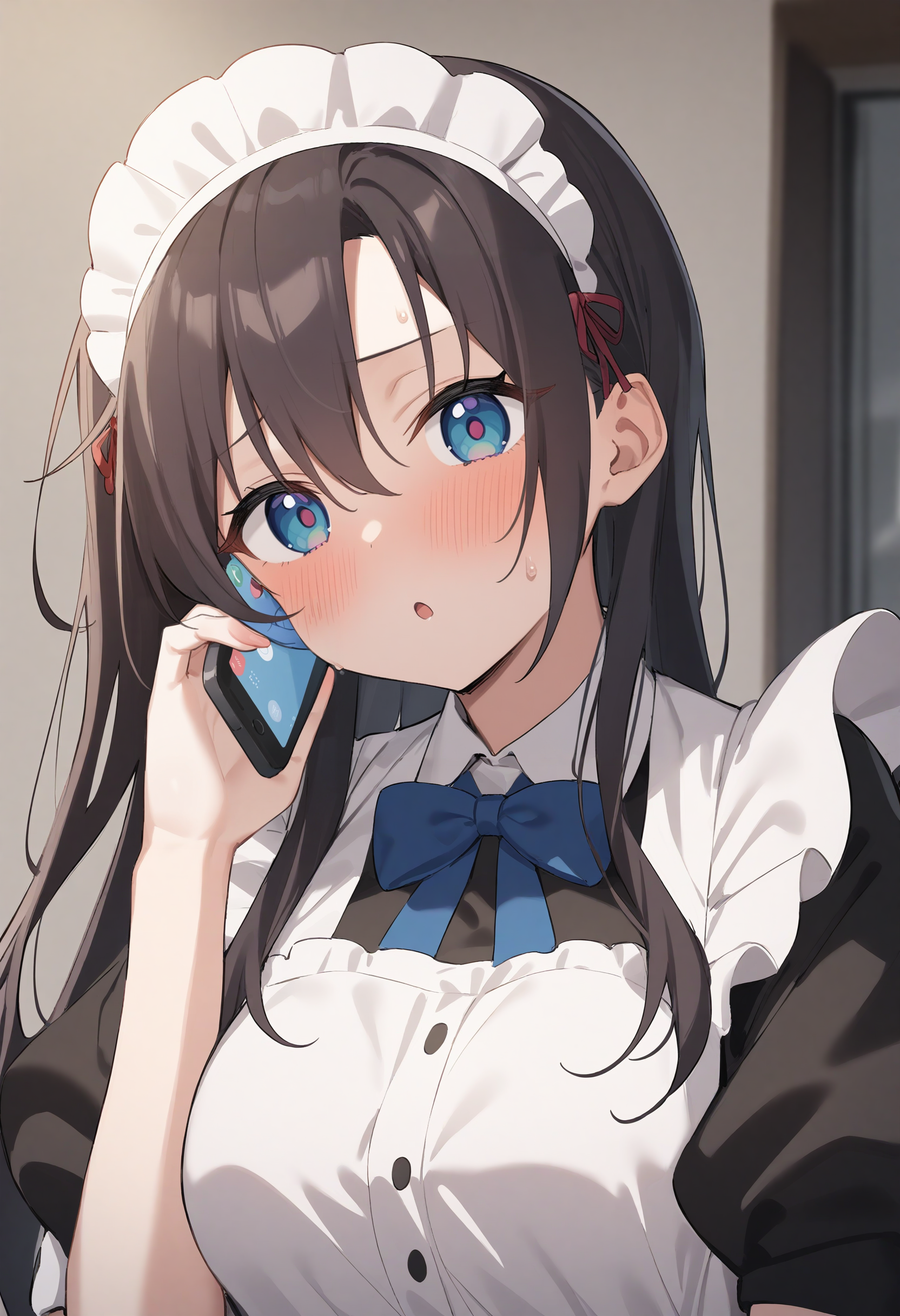 1girl,sincos, ningen mame, toosaka asagi,solo,large breasts,20yo,maid,maid headdress,
talking on phone ,smartphone,<lora:talkingonphone_XL_v1:0.8>
masterpiece,best quality, very aesthetic, absurdres