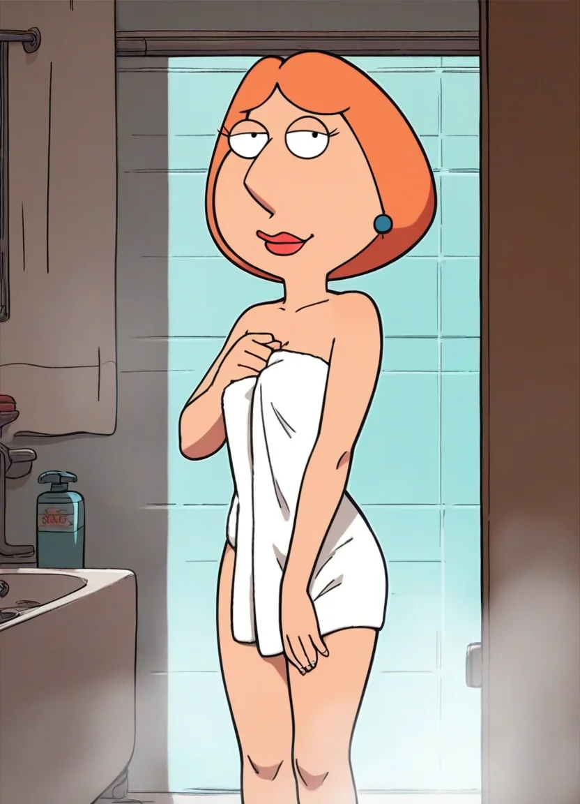 score_9, score_8_up, score_7_up, loisgriffin, 1girl, source_cartoon, orange-hair, in the bathroom, towel,
<lora:LoisGriffin-PonyXL:1>
