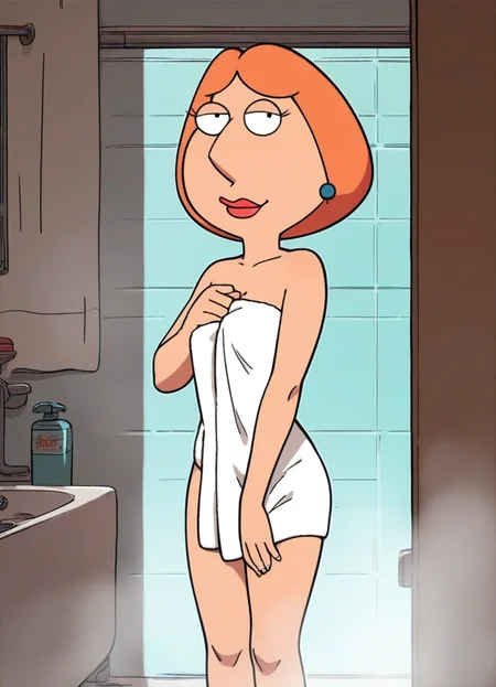 score_9, score_8_up, score_7_up, loisgriffin, 1girl, source_cartoon, orange-hair, in the bathroom, towel,
<lora:LoisGriffin-PonyXL:1>