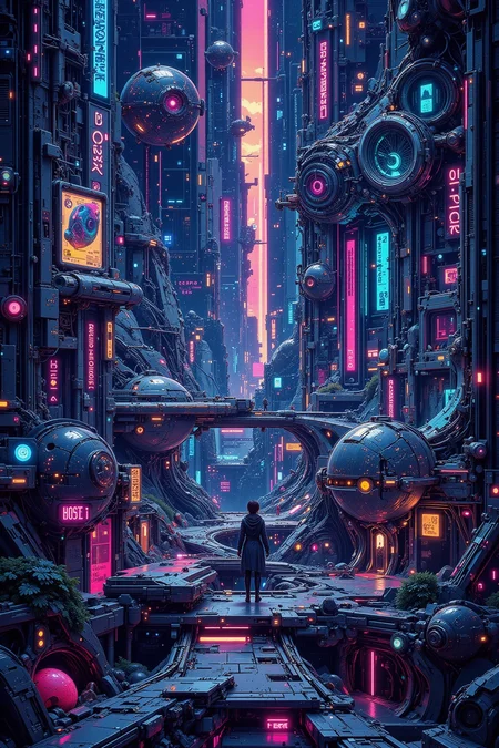 a futuristic space colony beautiful  landscape, noon, woman, very intricate, very detailed, sharp, bright, colorful, <lora:Hand v2:0.5> <lora:Anti-Blur:1><lora:Insane Detail Slider:0.25>  <lora:flux.1_lora_flyway_Epic-detail_v2:0.3> <lora:fluxenhancer:0.25> <lora:Neurocore Anime Cyberpunk v2.0:1> A digital artwork in the style of cknc <lora:abyss-neon:0.6> bo-neon